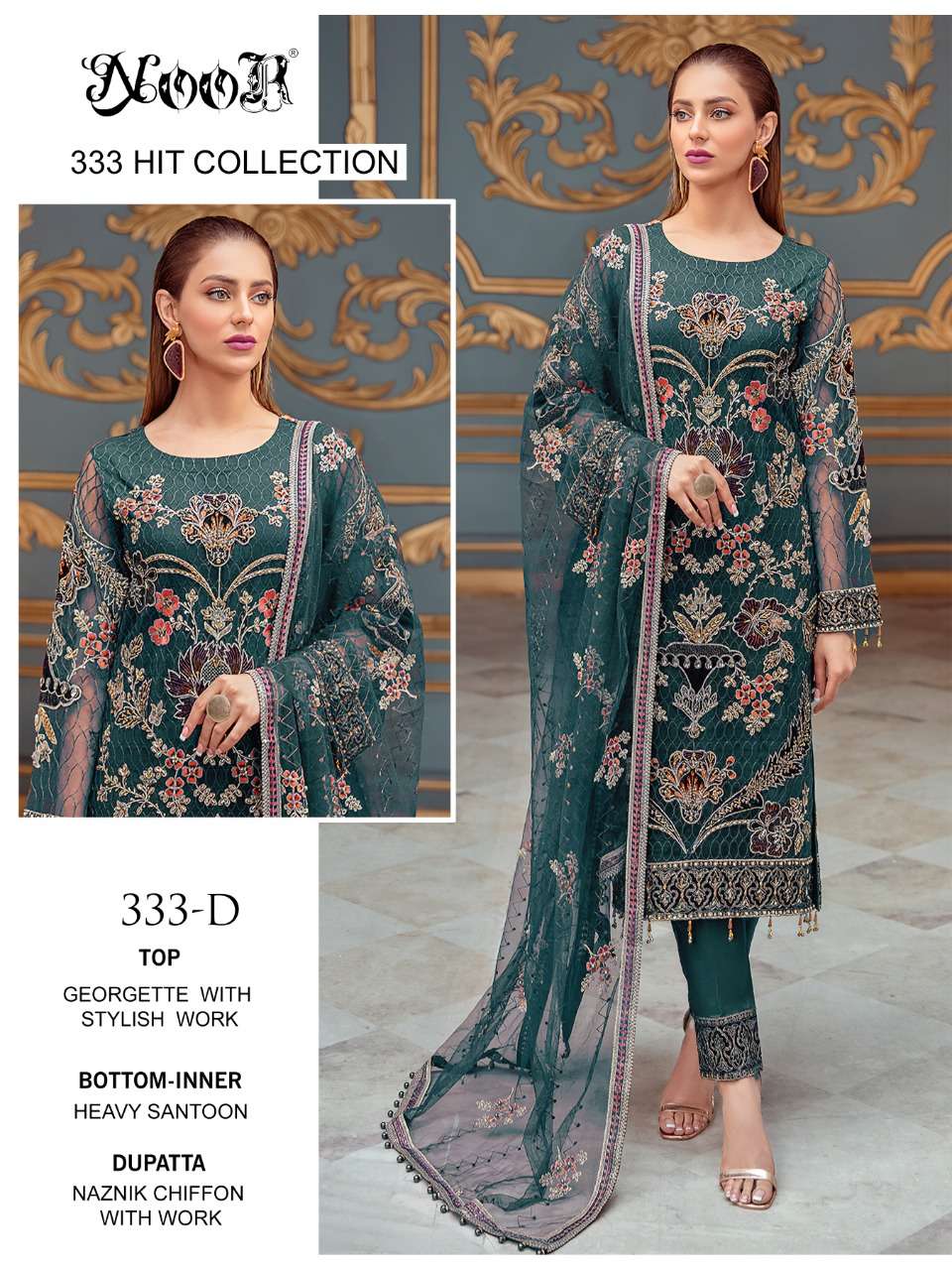 NOOR PRESENTS 333 HIT COLLECTION GEORGETTE EMBROIDERY WHOLESALE PAKISTANI SUITS